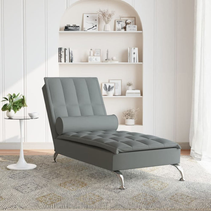 Massage Chaise Lounge With Bolster Dark Grey Fabric Tikaaa