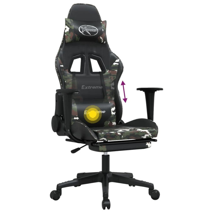 Massage Gaming Chair With Footrest Black&camouflage Faux