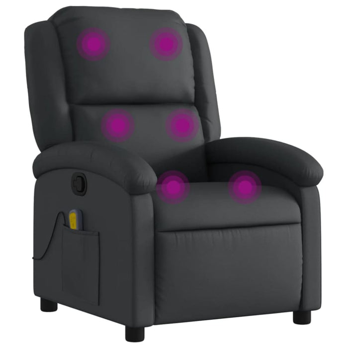 Massage Recliner Chair Black Real Leather Txbpaio
