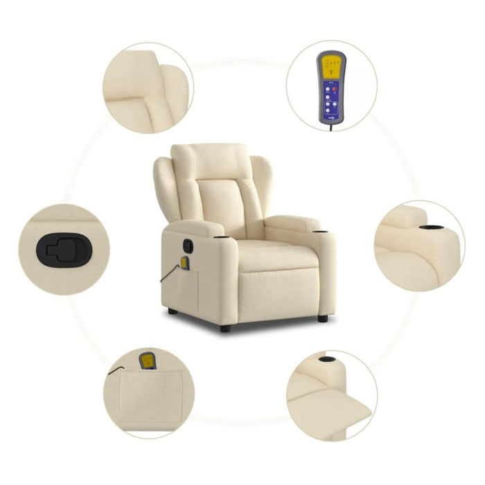 Massage Recliner Chair Cream Fabric Tixaxa