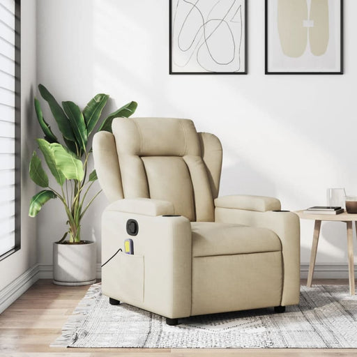 Massage Recliner Chair Cream Fabric Tixaxa