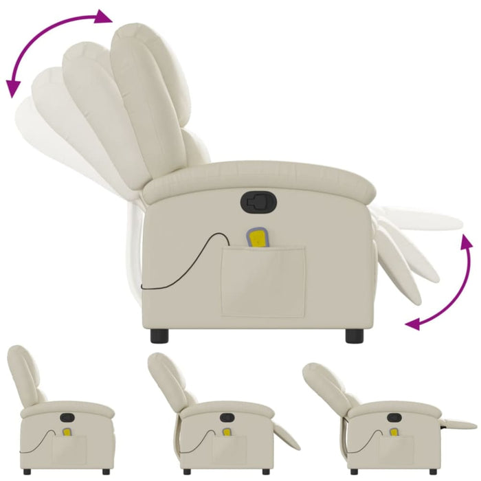 Massage Recliner Chair Cream Faux Leather Tioint