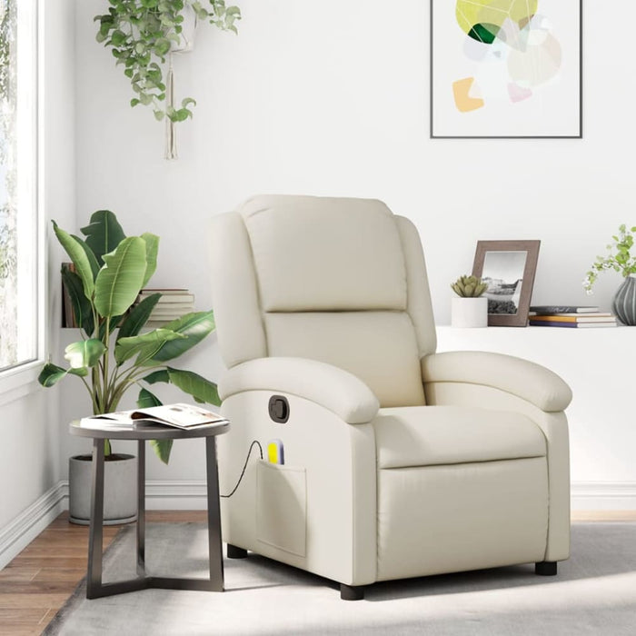 Massage Recliner Chair Cream Faux Leather Tioint