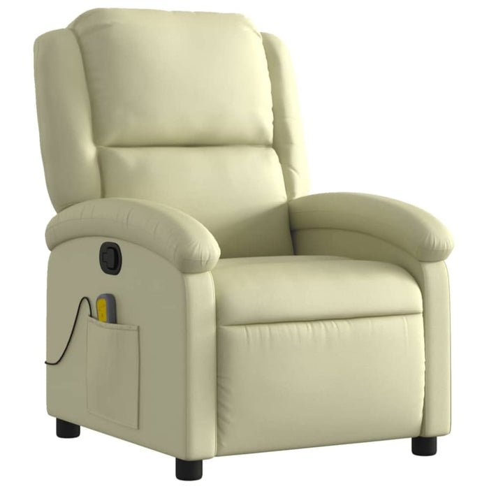 Massage Recliner Chair Cream Real Leather Tioikp