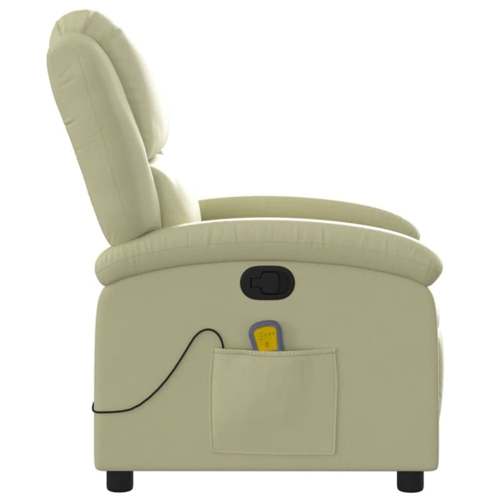 Massage Recliner Chair Cream Real Leather Tioikp