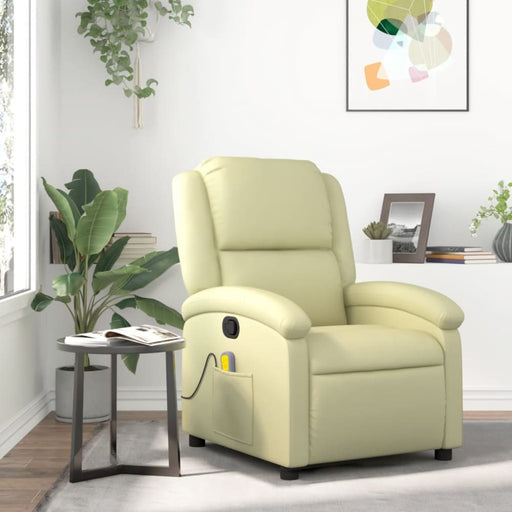 Massage Recliner Chair Cream Real Leather Txbpaix