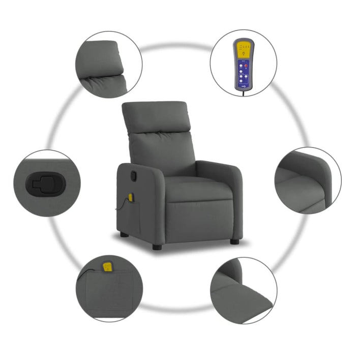 Massage Recliner Chair Dark Grey Fabric Tiaoip