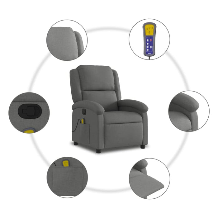 Massage Recliner Chair Dark Grey Fabric Tioila