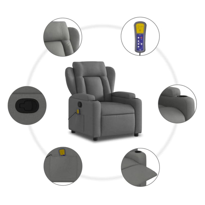 Massage Recliner Chair Dark Grey Fabric Tixaol
