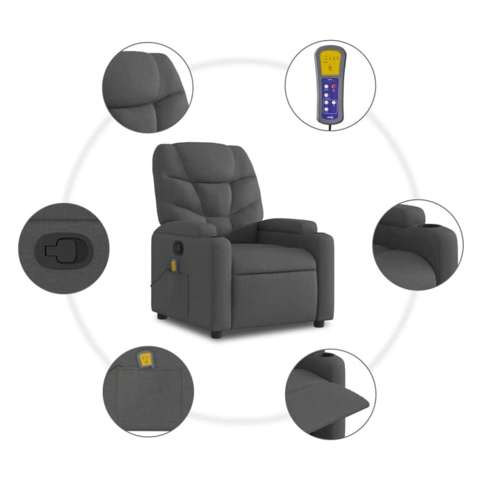 Massage Recliner Chair Dark Grey Fabric Tixapa