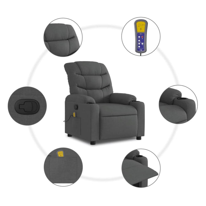 Massage Recliner Chair Dark Grey Fabric Txblnpx
