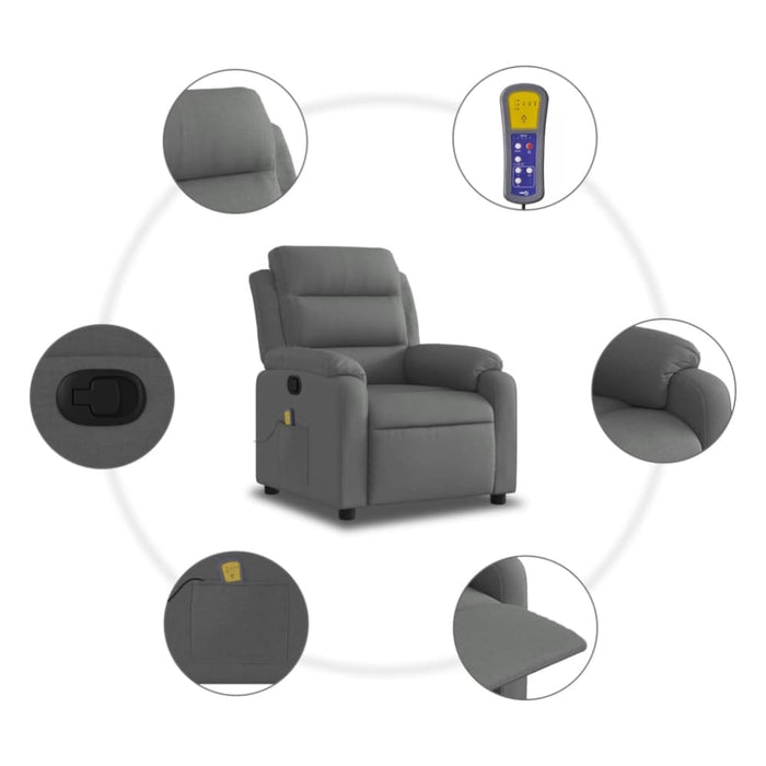 Massage Recliner Chair Dark Grey Fabric Txbloao