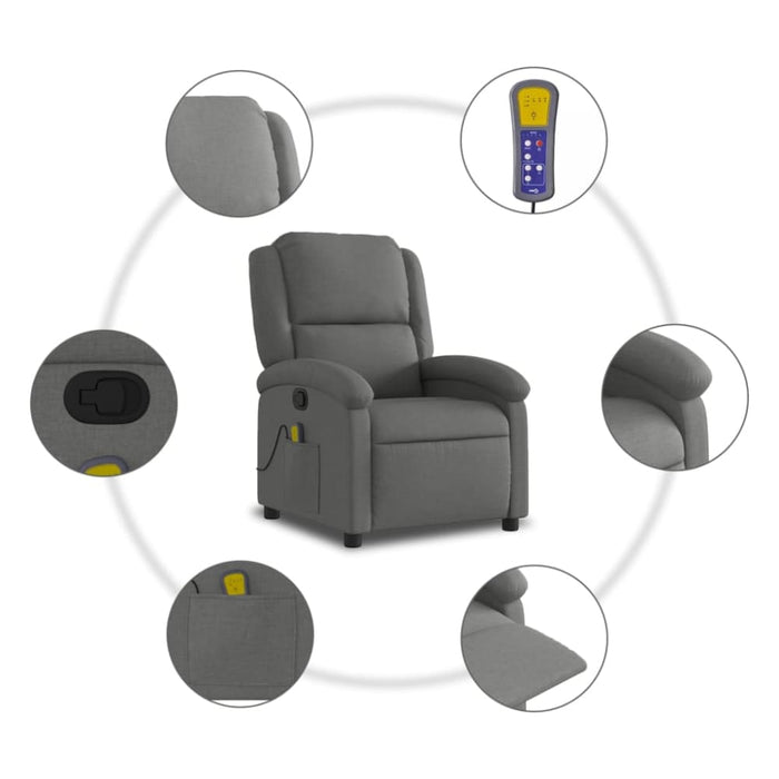 Massage Recliner Chair Dark Grey Fabric Txbpaoi