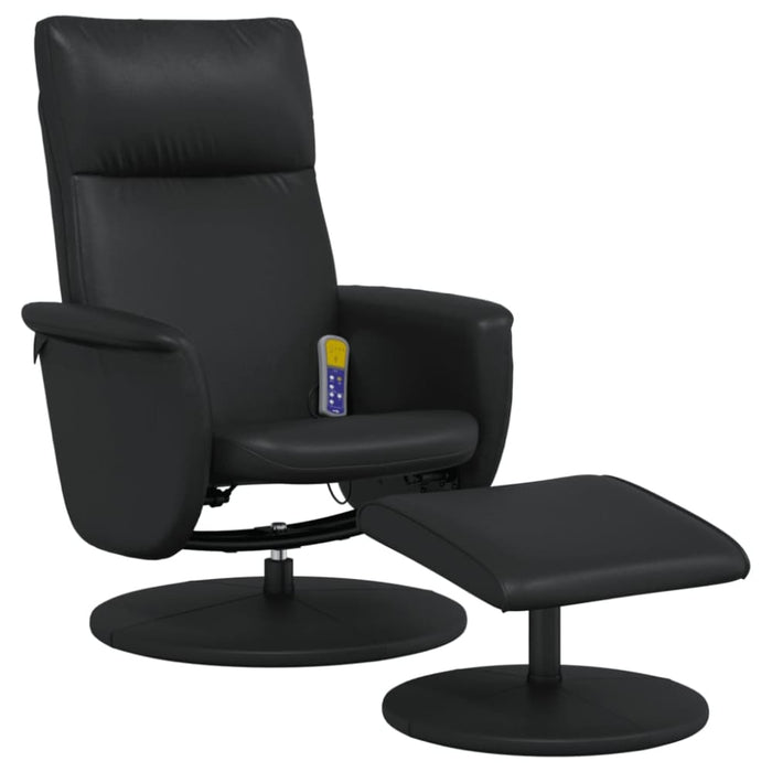 Massage Recliner Chair With Footstool Black Faux Leather
