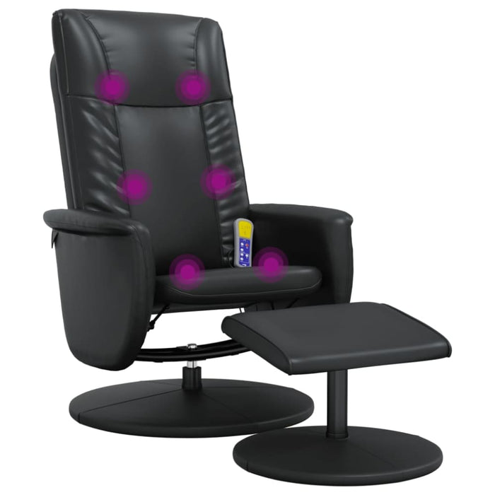 Massage Recliner Chair with Footstool Black Faux Leather