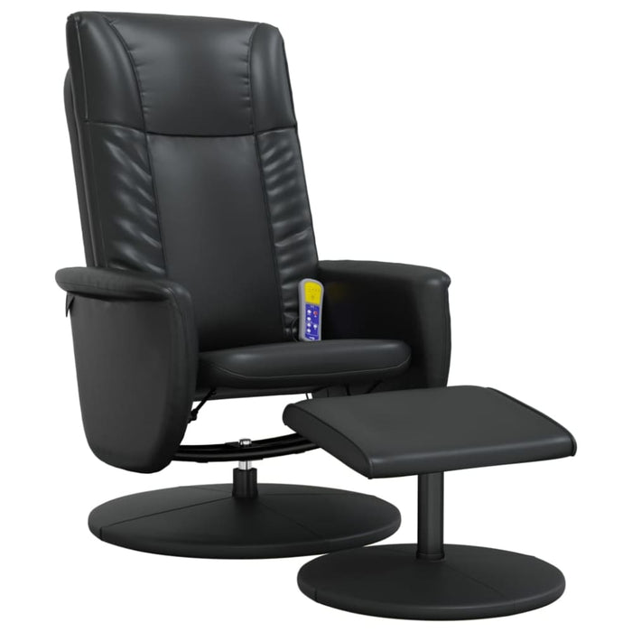 Massage Recliner Chair with Footstool Black Faux Leather