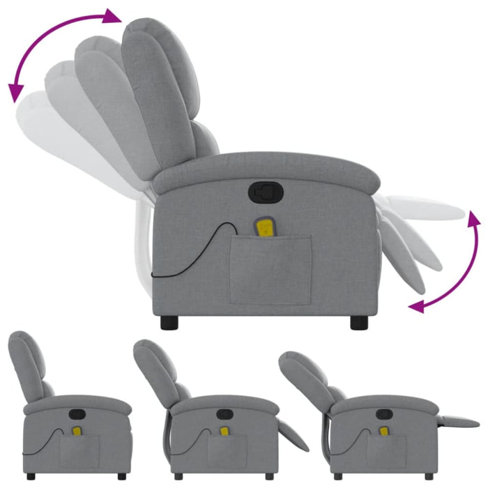 Massage Recliner Chair Light Grey Fabric Tioilt