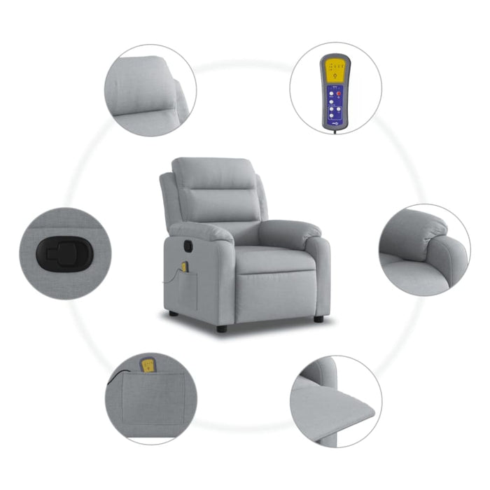 Massage Recliner Chair Light Grey Fabric Titaia
