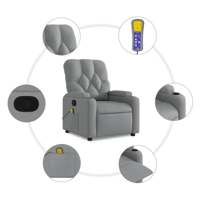 Massage Recliner Chair Light Grey Fabric Tixako