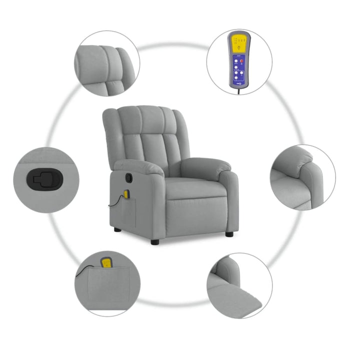 Massage Recliner Chair Light Grey Fabric Txbpiil