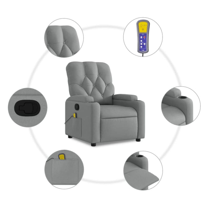 Massage Recliner Chair Light Grey Fabric Txbplla