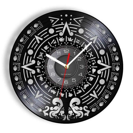 Mayan Aztec Calendar Vinyl Record Wall Clock