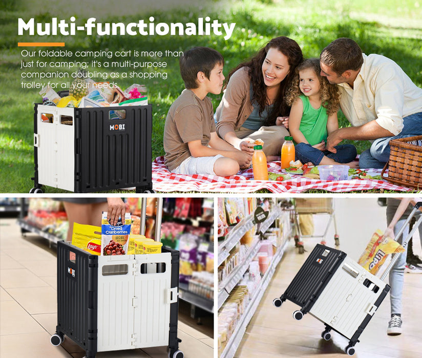 Shopping Trolley Foldable Camping Cart Grocery Basket 360° Wheel With Cover