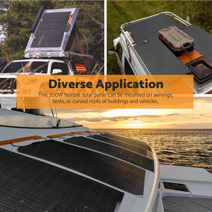 200W Flexible Solar Panel Mono Cells 12V Rv Boat Caravan Camping 4Wd