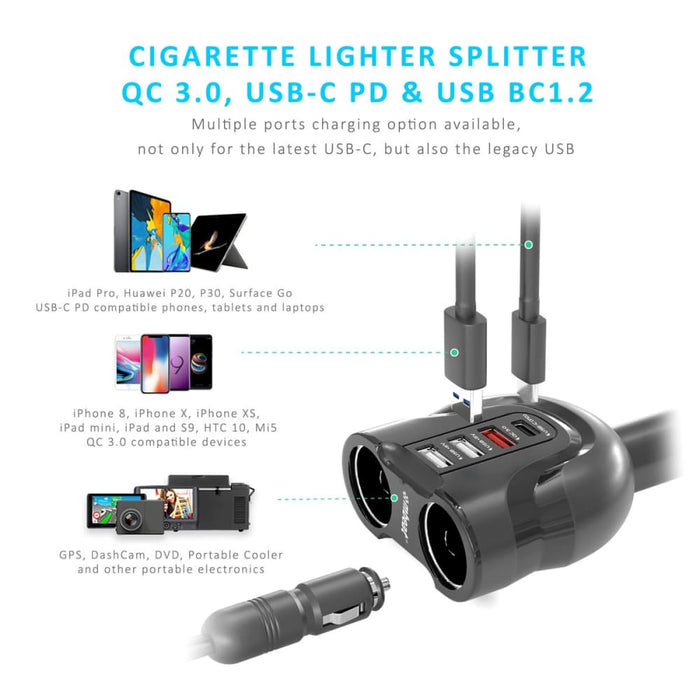 Mbeat Gorilla Power 4 Ports Usb-c & Qc 3.0 Car Charger