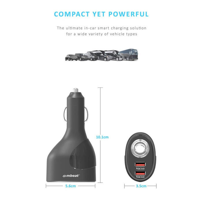 Mbeat Gorilla Power Dual Port Qc 3.0 Car Charger with Cigar