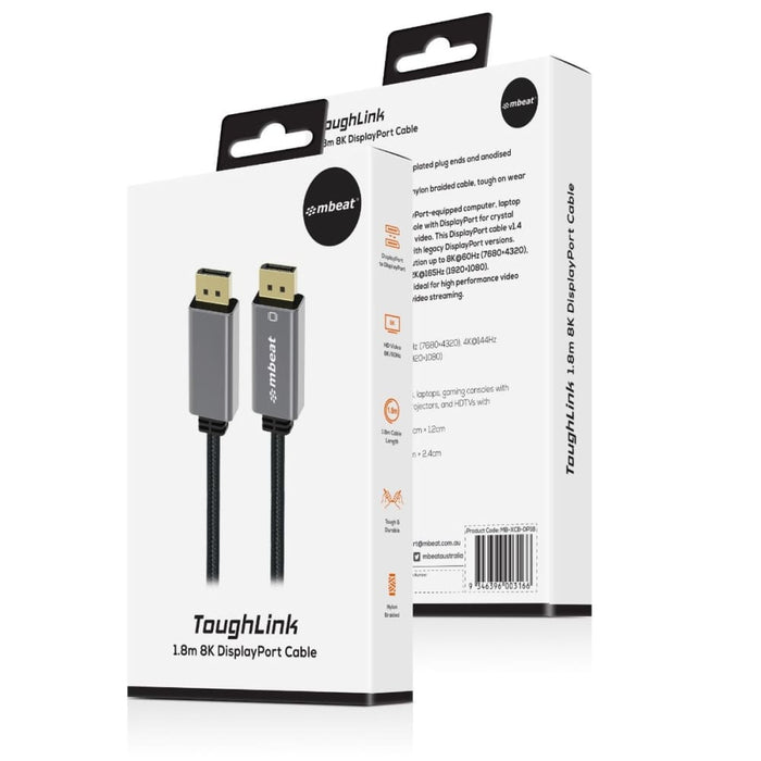 Mbeat Tough Link 1.8m Display Port Cable V1.4 - Space Grey