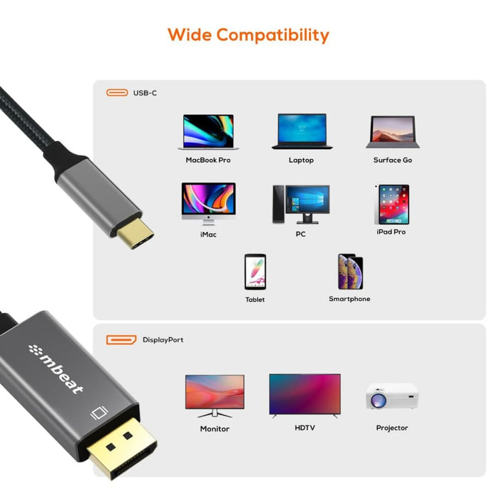Mbeat Tough Link 1.8m 4k Usb-c to Display Port Cable