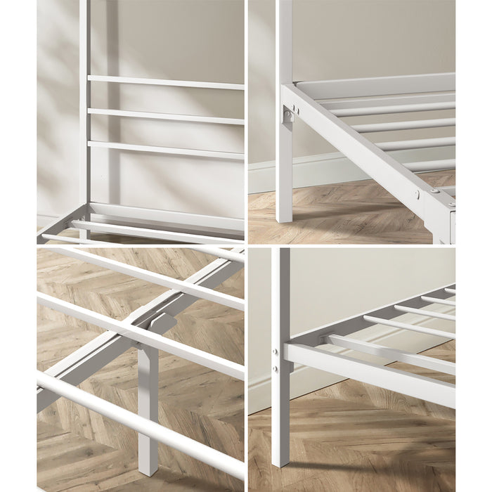 Metal Canopy Bed Frame Single Size Beds Platform White