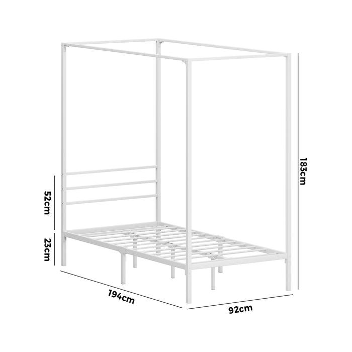 Metal Canopy Bed Frame Single Size Beds Platform White