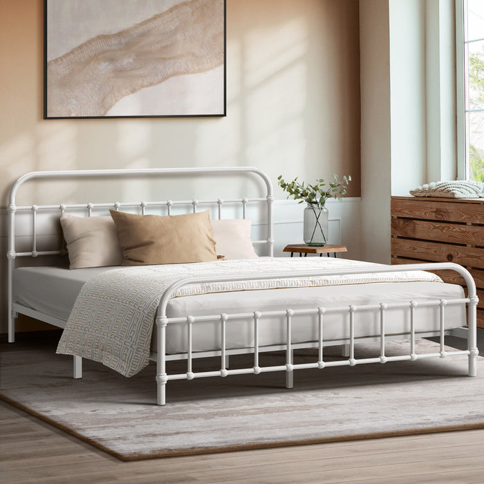 Bed Frame Metal Bed Base Queen Size Bed Platform White
