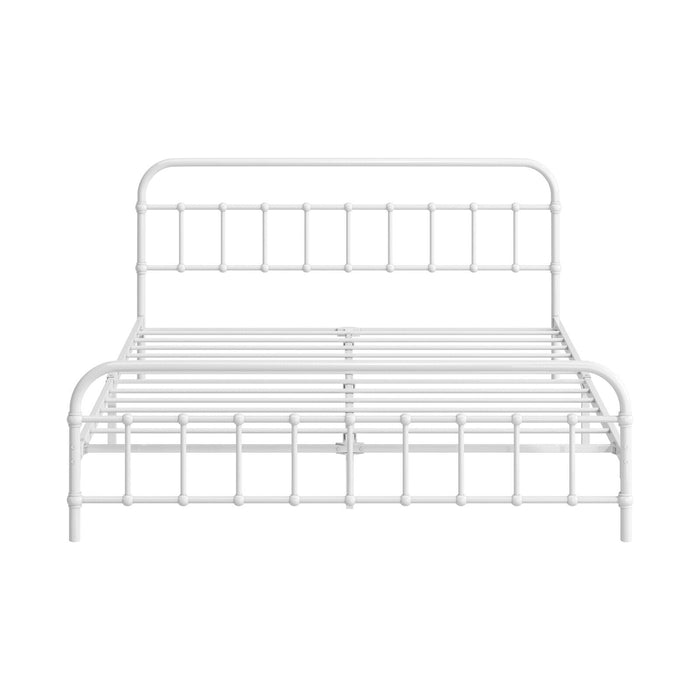 Bed Frame Metal Bed Base Queen Size Bed Platform White