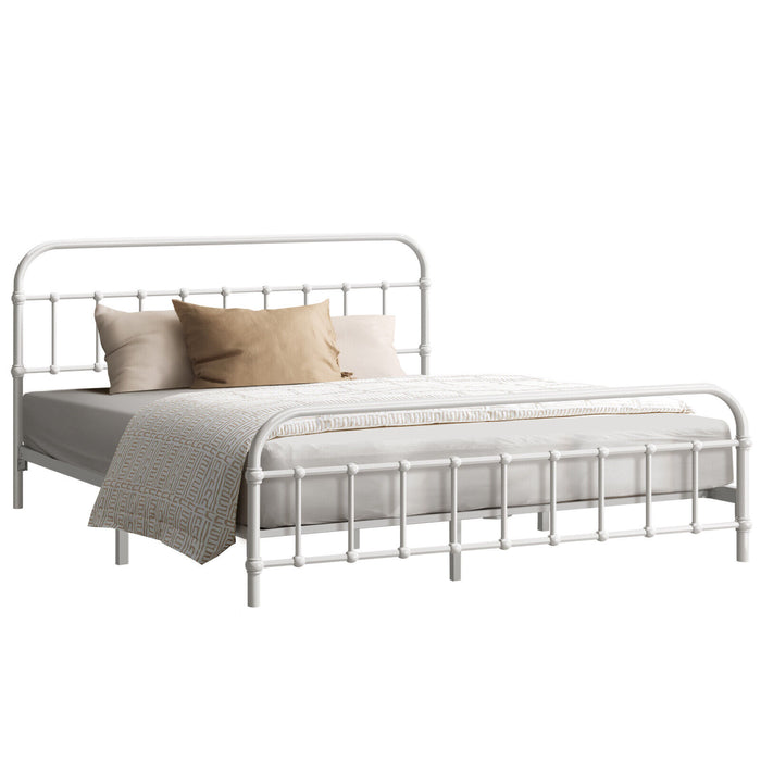 Bed Frame Metal Bed Base Queen Size Bed Platform White