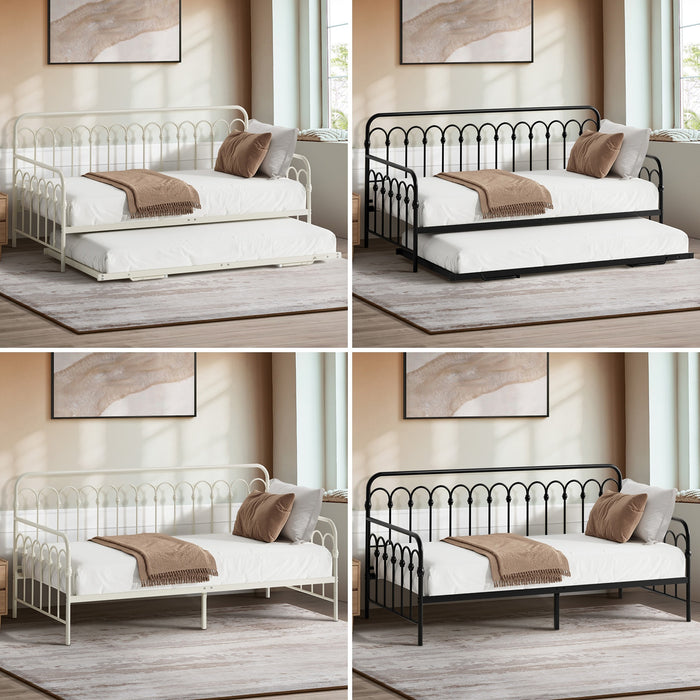 Metal Daybed Frame Single Size Base Sofa Bed Steel Slat Support Beige