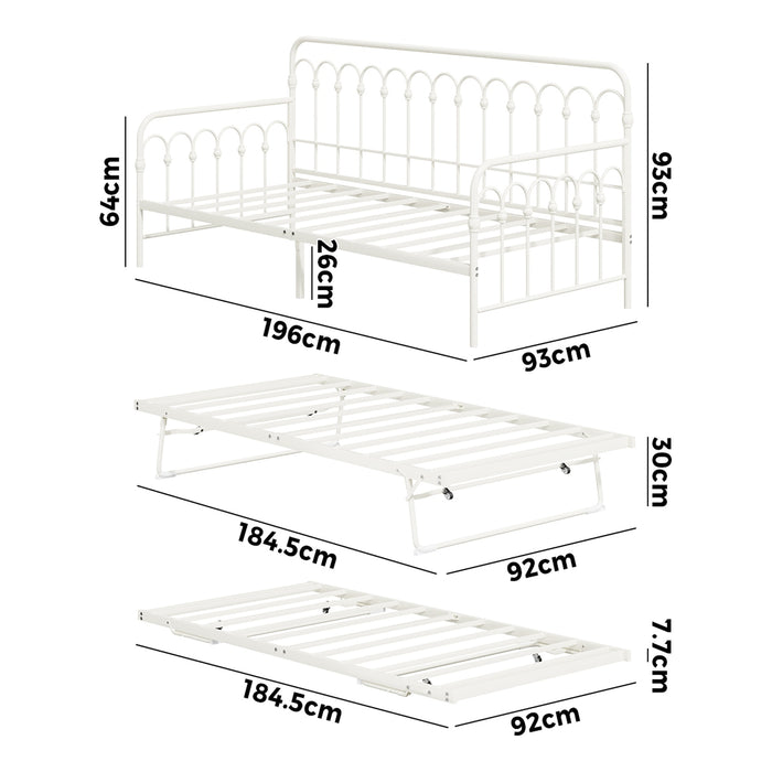 Metal Daybed Frame Single Size Base Sofa Bed Steel Slat Support Beige