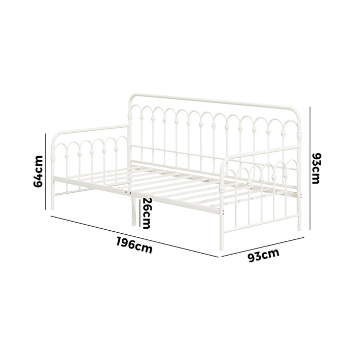 Metal Daybed Frame Single Size Sofa Bed Steel Slat Support Beige