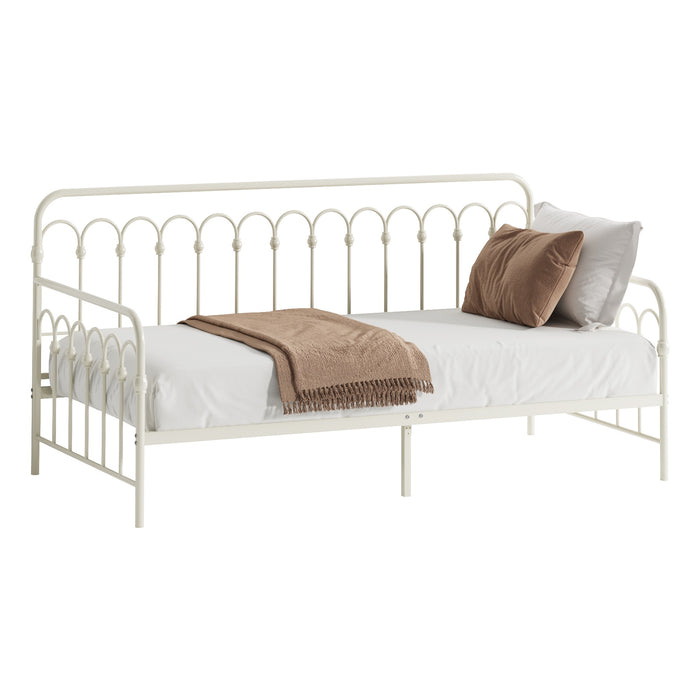 Metal Daybed Frame Single Size Base Sofa Bed Steel Slat Support Beige