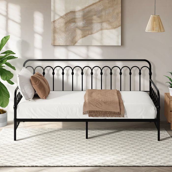 Metal Daybed Frame Single Size Base Sofa Bed Steel Slat Support Black