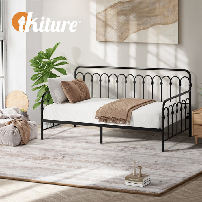 Metal Daybed Frame Single Size Base Sofa Bed Steel Slat Support Black