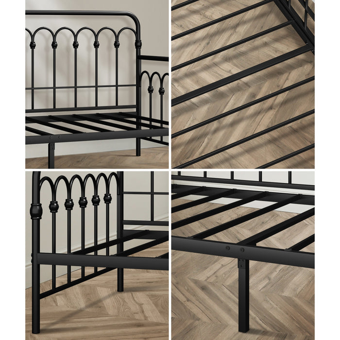 Metal Daybed Frame Single Size Sofa Bed Steel Slat Support Black