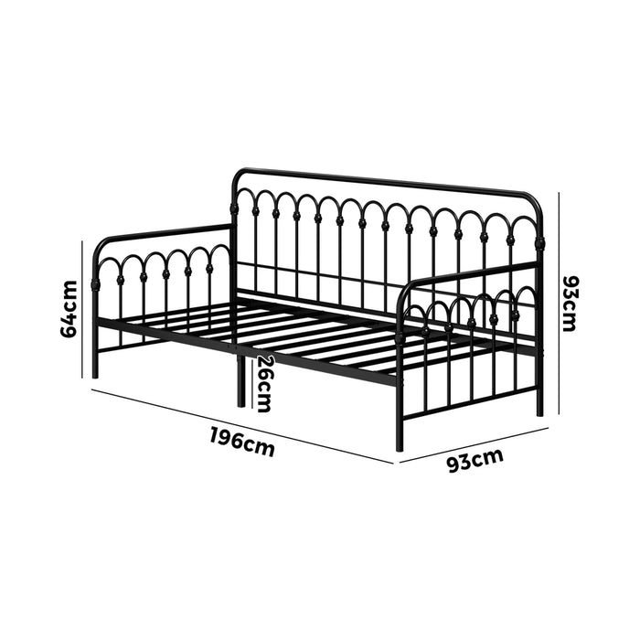 Metal Daybed Frame Single Size Sofa Bed Steel Slat Support Black