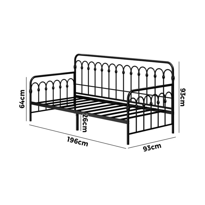 Metal Daybed Frame Single Size Base Sofa Bed Steel Slat Support Black