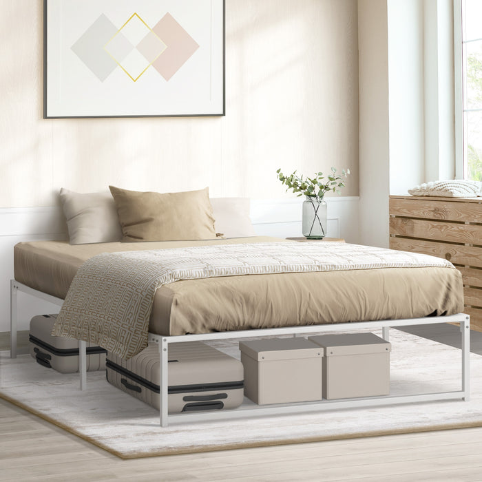 Metal Bed Frame Queen Size Beds Base Platform Sam White