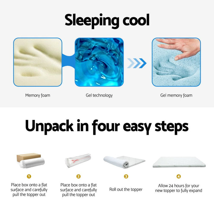 Memory Foam Mattress Topper Cool Gel Bed Mat Bamboo 10cm