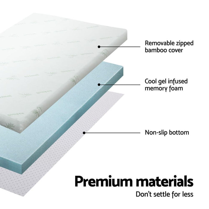 Memory Foam Mattress Topper Cool Gel Bed Mat Bamboo 10cm