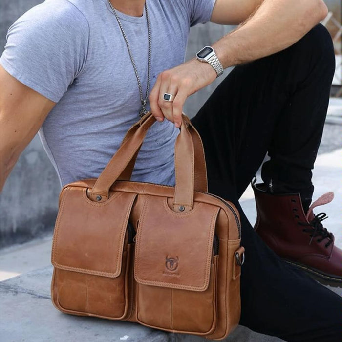 Men Leather Single Shoulder Messenger Bag Cowhide Handheld